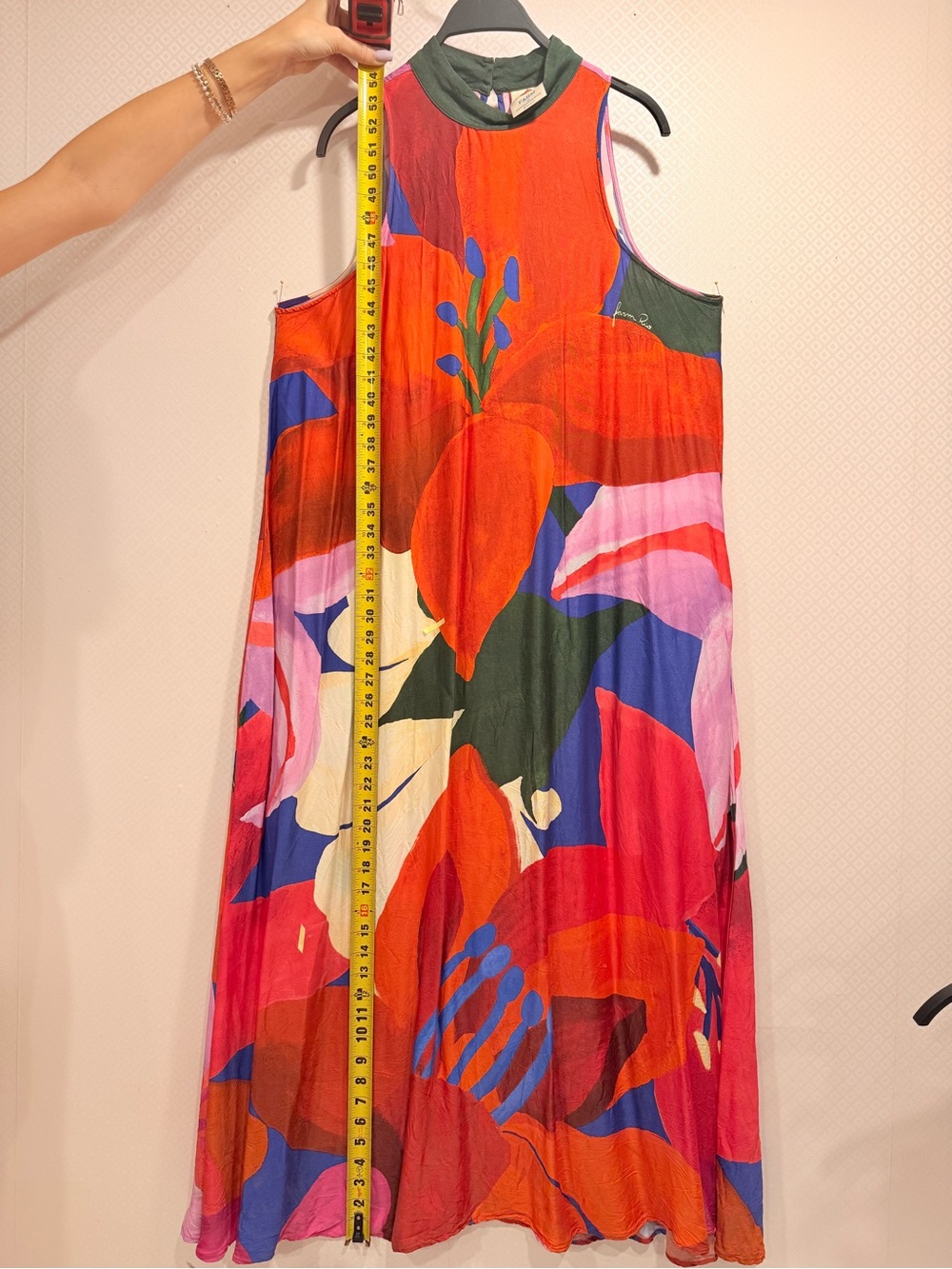 FARM Rio Anthropologie Halter Vibrant Red Floral Watercolor Maxi Dress Size L - Picture 4 of 15